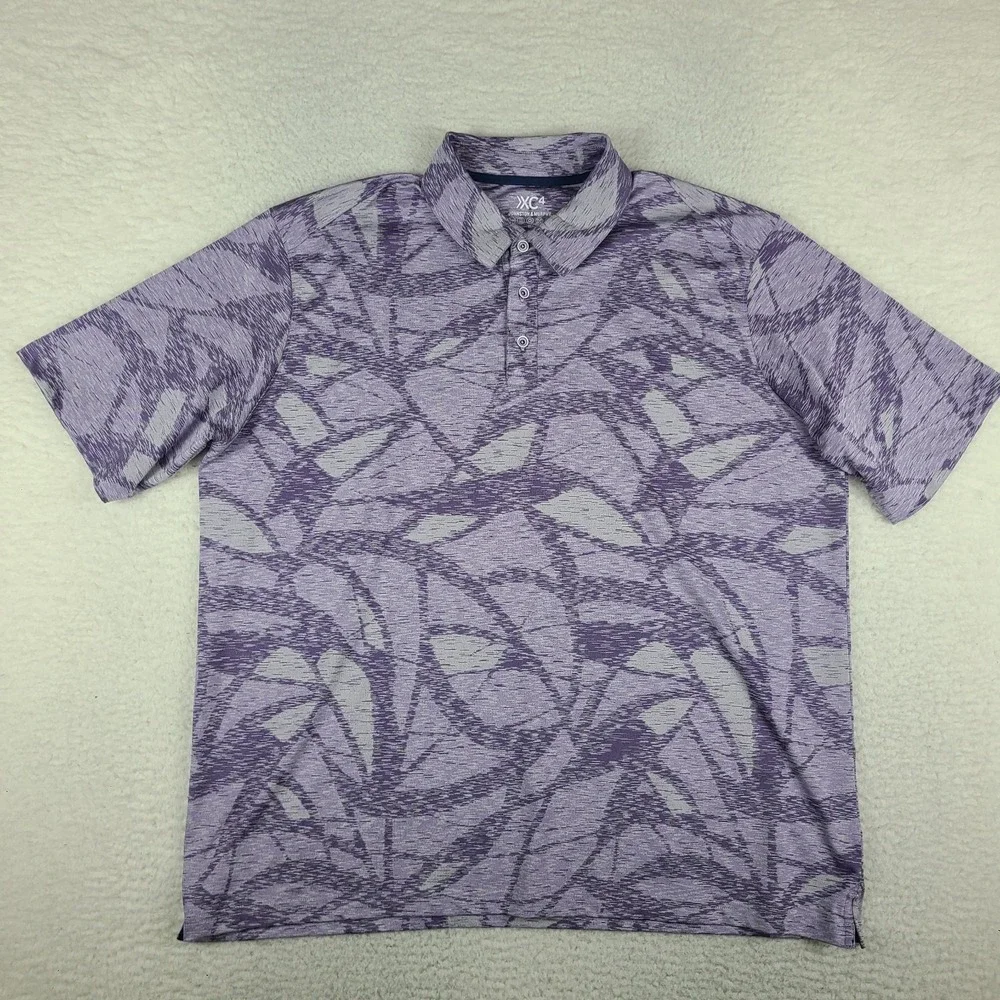 Johnston Murphy Polo Shirt Mens XL Purple Geometric Performance XC4 Short Sleeve